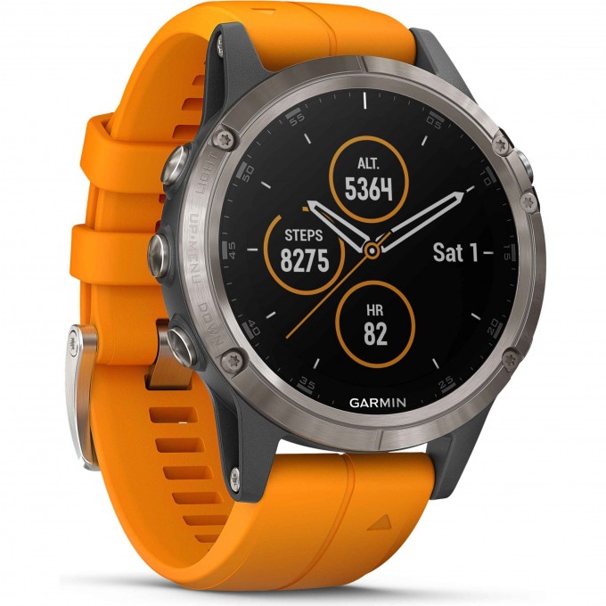 Часы GARMIN FENIX 5 PLUS SAPPHIRE титановый с оранжевым ремешком 010-01988-05