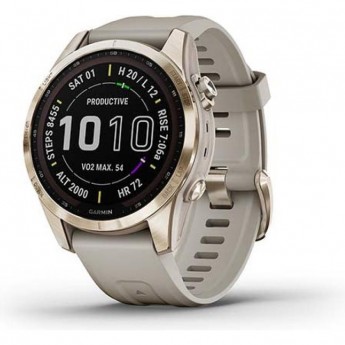 Часы GARMIN FENIX 7S SAPPHIRE SOLAR CREAM GOLD TITANIUM WITH LIGHT SAND BAND