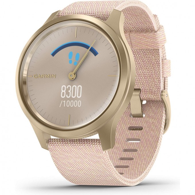Часы GARMIN VIVOMOVE STYLE светло-золотистый с плетеным нейлоновым розовым ремешком 010-02240-22