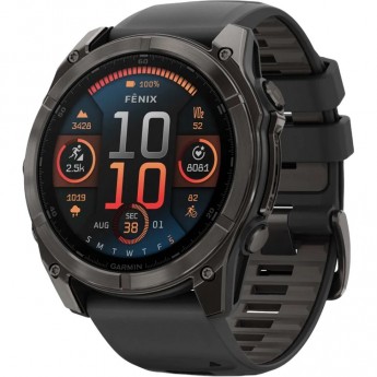 Смарт-часы GARMIN FENIX 8 – 51 мм, AMOLED Sapphire, титан с DLC-покрытием Carbon Gray и силиконовым ремешком черного/серого цвета